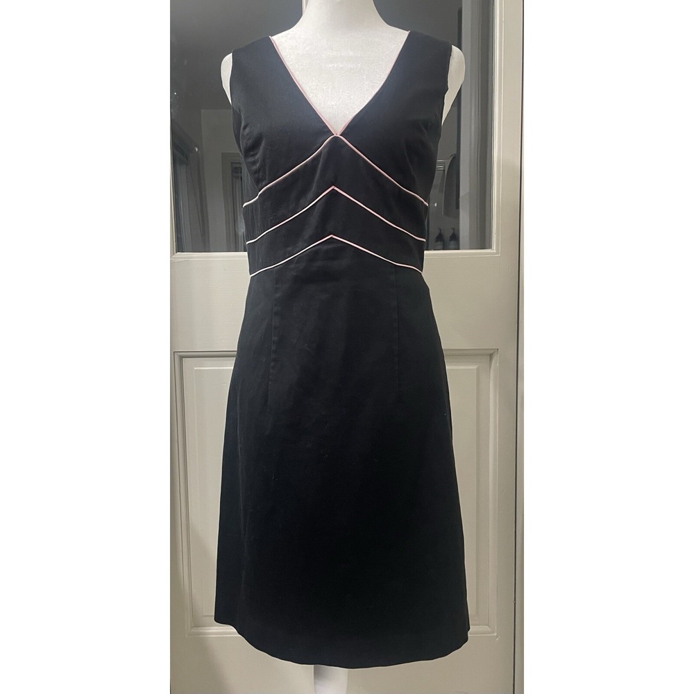 B.Moss SZ 8 Women's Black/Pink Top Trim Sleeveless V‎ Neck Back Zip Dress Lined